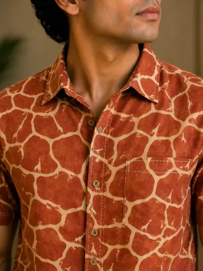 Blended Linen African- Giraffe Print Casual Shirt view 4