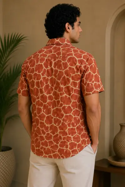 Blended Linen African- Giraffe Print Casual Shirt view 3