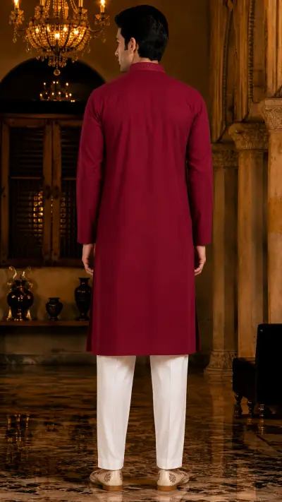 Elegant Maroon Embroidered Neckline Kurta view 3