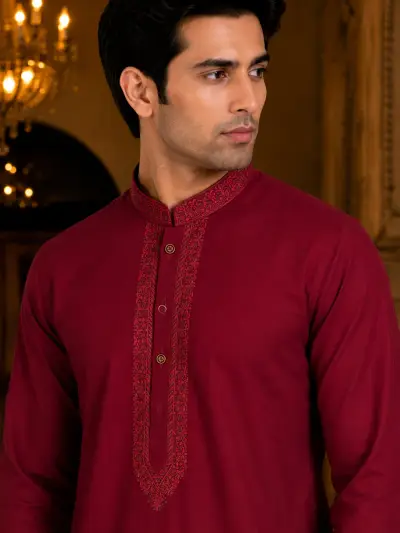Elegant Maroon Embroidered Neckline Kurta view 4