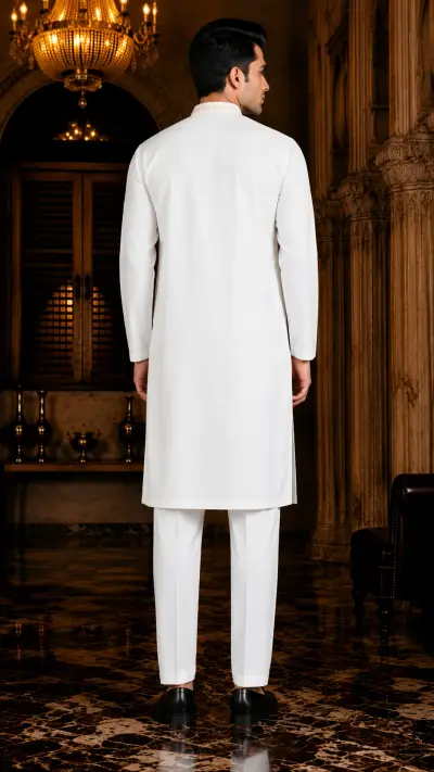 Elegant Ivory Embroidered Neckline Kurta view 3