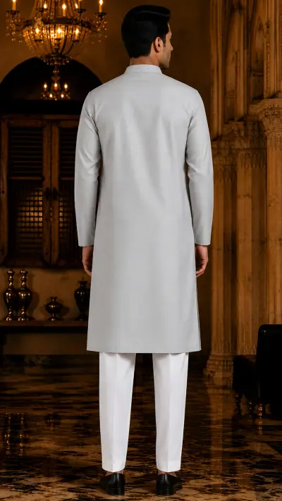 Minimalist Silver-Grey Embroidered Kurta view 3