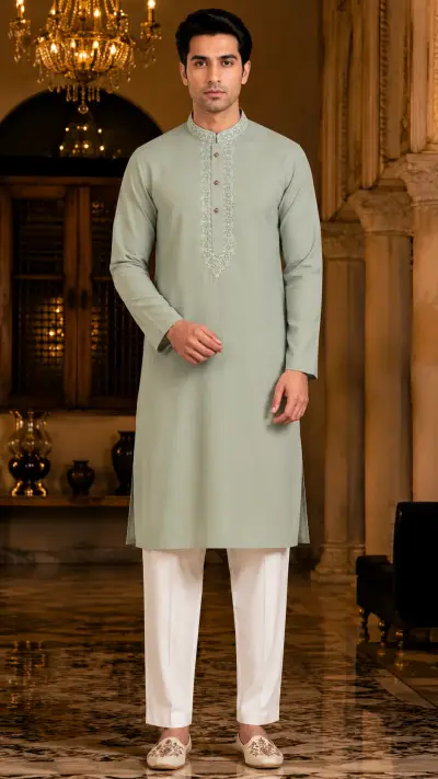 Serene Mint Green Intricate Embroidered Kurta