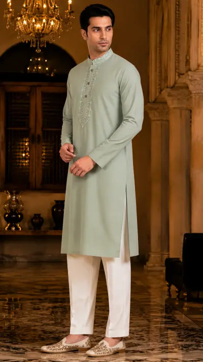 Serene Mint Green Intricate Embroidered Kurta view 4