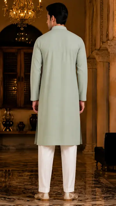 Serene Mint Green Intricate Embroidered Kurta view 3