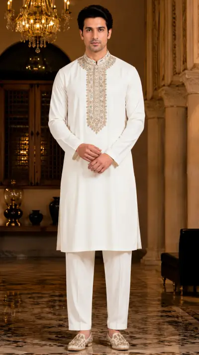 Regal Ivory Resham and Zari Embroidered Kurta Set