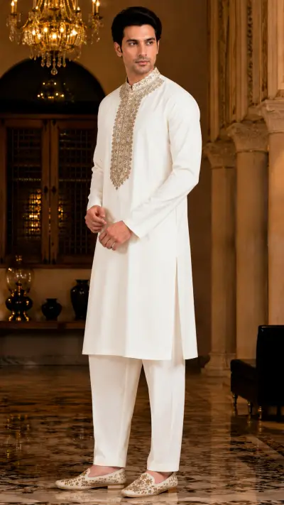 Regal Ivory Resham and Zari Embroidered Kurta Set view 4