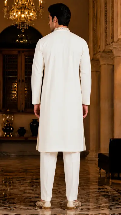 Regal Ivory Resham and Zari Embroidered Kurta Set view 3
