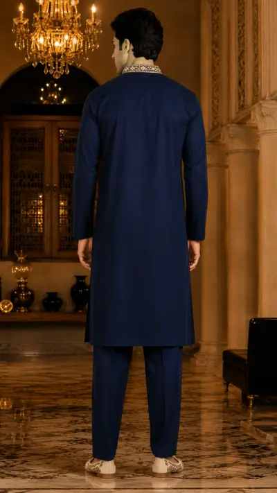 Imperial Navy Ornate Bib Embroidered Kurta Set view 3