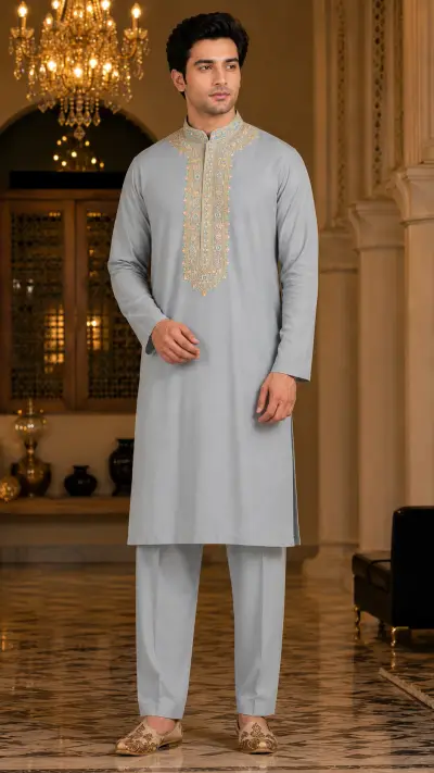 Powder Blue Pastels Heavily Embroidered Kurta Set