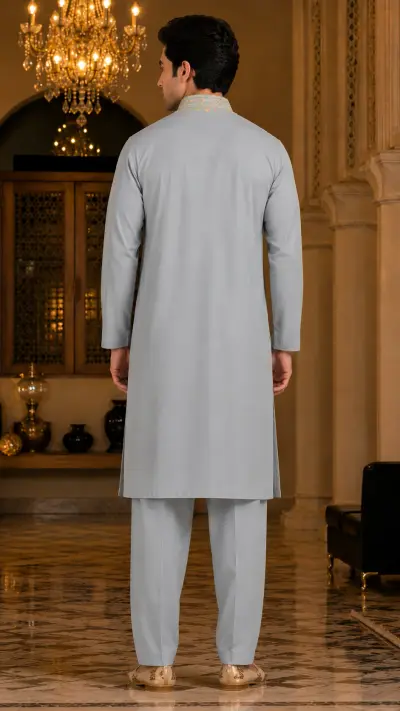 Powder Blue Pastels Heavily Embroidered Kurta Set view 3