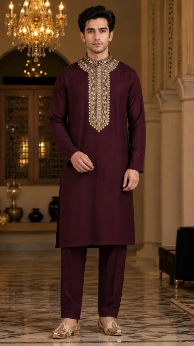 Midnight Plum Ornate Embroidered Kurta Set