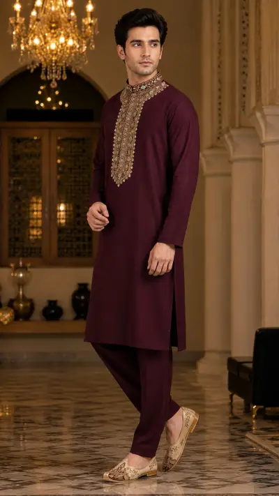 Midnight Plum Ornate Embroidered Kurta Set view 4