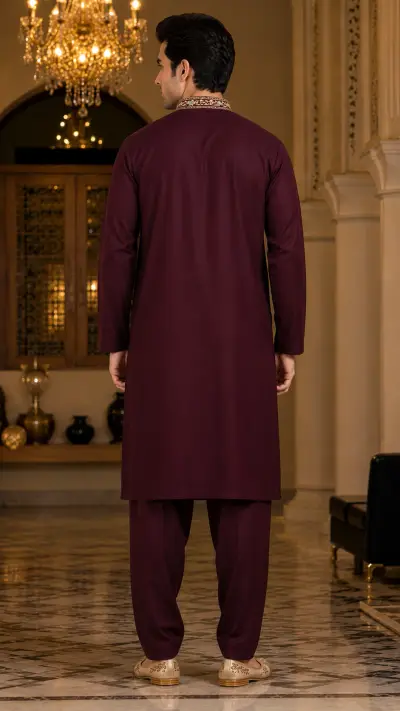 Midnight Plum Ornate Embroidered Kurta Set view 3