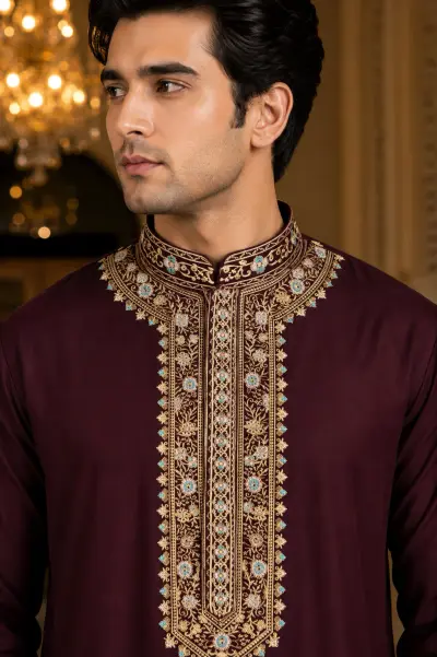 Midnight Plum Ornate Embroidered Kurta Set view 2