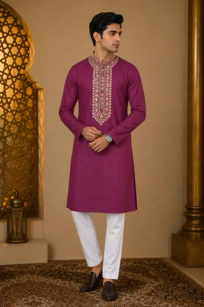 Magenta Ornate Embroidered Kurta