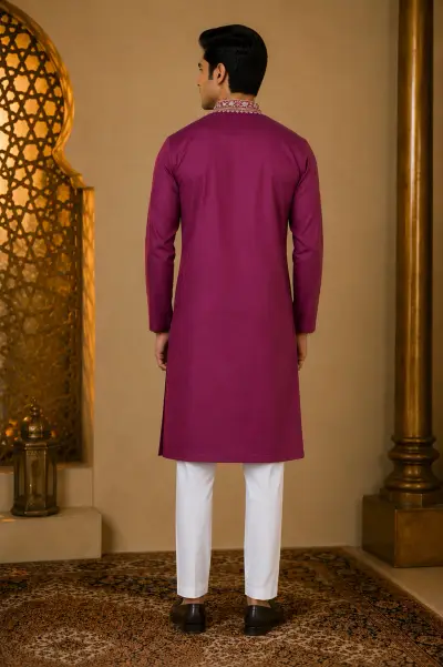 Magenta Ornate Embroidered Kurta view 3