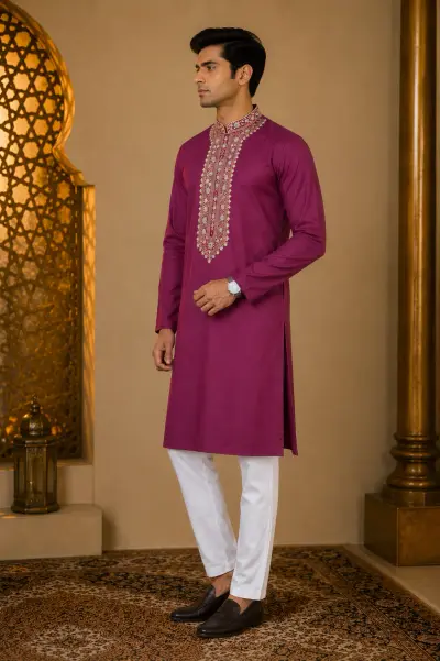 Magenta Ornate Embroidered Kurta view 4