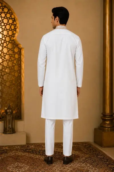 Pure White Embroidery Work Kurta view 3