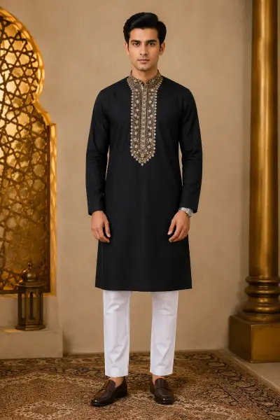 Jet Black Embroidery Work Kurta