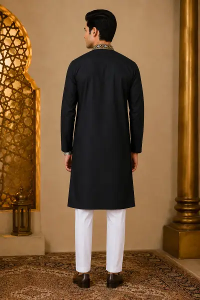Jet Black Embroidery Work Kurta view 3