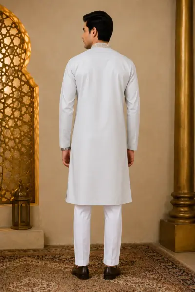 Pearl White Embroidered Kurta view 3