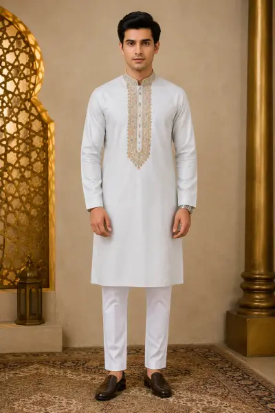 Pearl White Embroidered Kurta