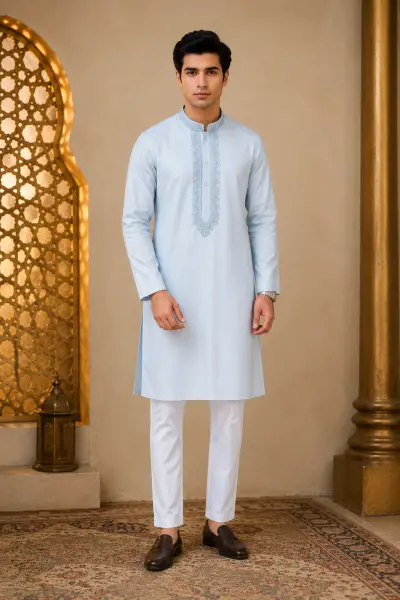 Powder Blue Embroidered Kurta