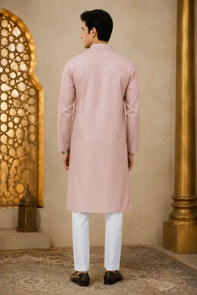 Pastel Dusty Pink Embroidered Kurta view 3