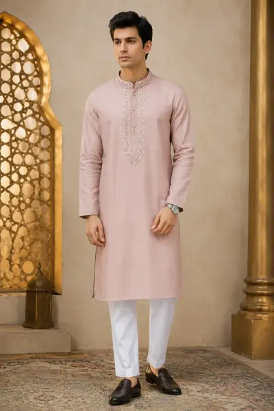 Pastel Dusty Pink Embroidered Kurta
