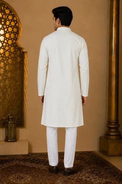 Classic Cream Embroidered Kurta view 3