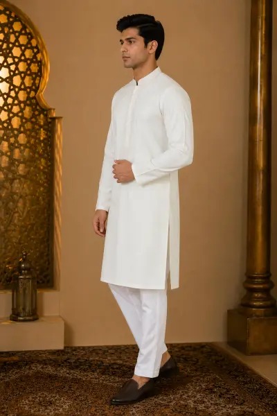 Classic Cream Embroidered Kurta view 4
