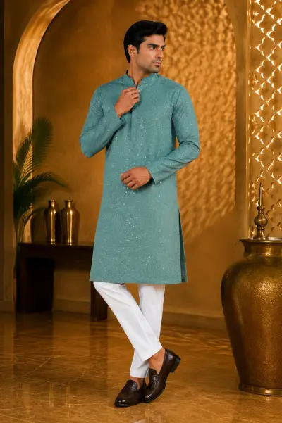 Sea Green Chikankari and Muted Sequin Kurta