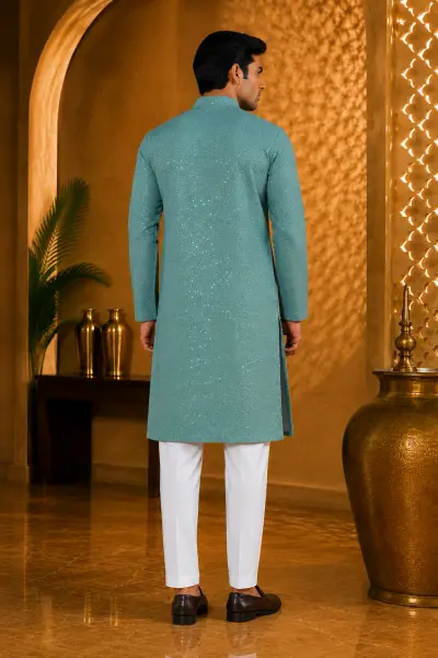 Sea Green Chikankari and Muted Sequin Kurta view 3