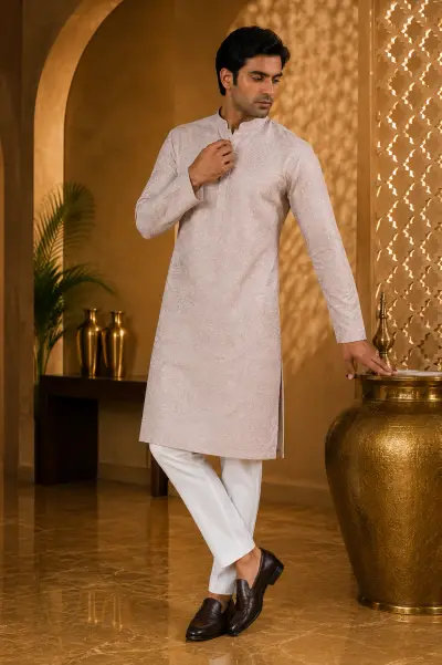 Soft Rose Taupe Embroidered Festive Kurta