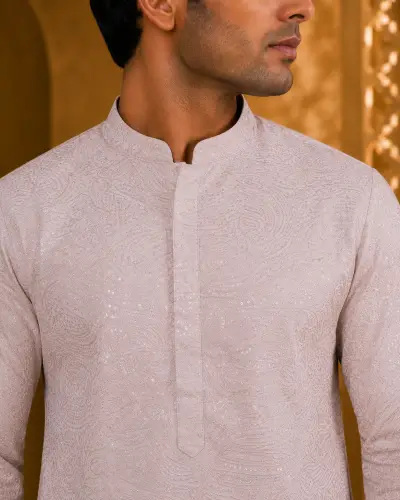 Soft Rose Taupe Embroidered Festive Kurta view 2