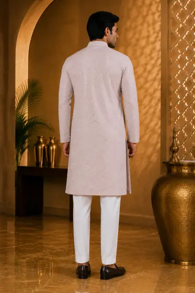 Soft Rose Taupe Embroidered Festive Kurta view 3