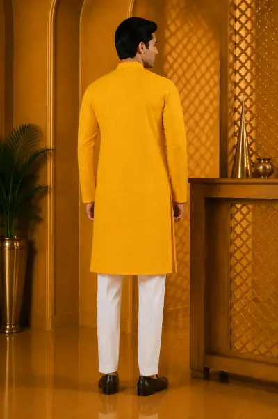 Mustard Yellow Embroidered Festive Kurta view 3