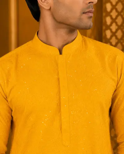 Mustard Yellow Embroidered Festive Kurta view 2