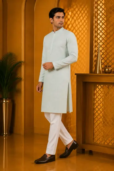 Mint Green Chikankari Style Embroidered Kurta view 4