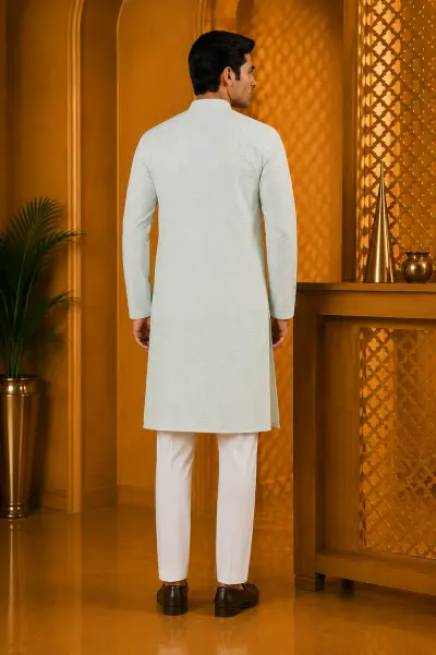 Mint Green Chikankari Style Embroidered Kurta view 3