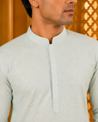Mint Green Chikankari Style Embroidered Kurta view 2