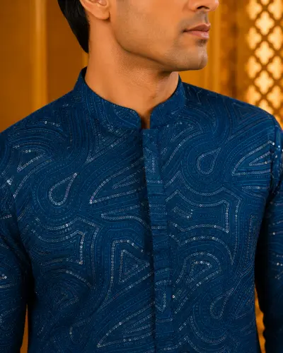 Royal Indigo Embroidered Festive Kurta view 2