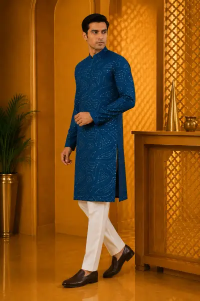 Royal Indigo Embroidered Festive Kurta view 4