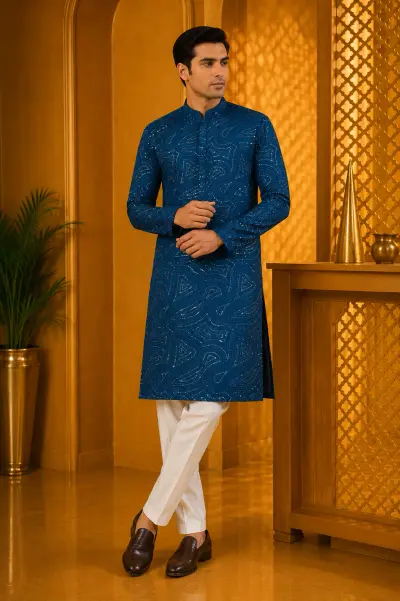 Royal Indigo Embroidered Festive Kurta