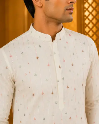 Cream Festive Oasis Embroidered Kurta view 2
