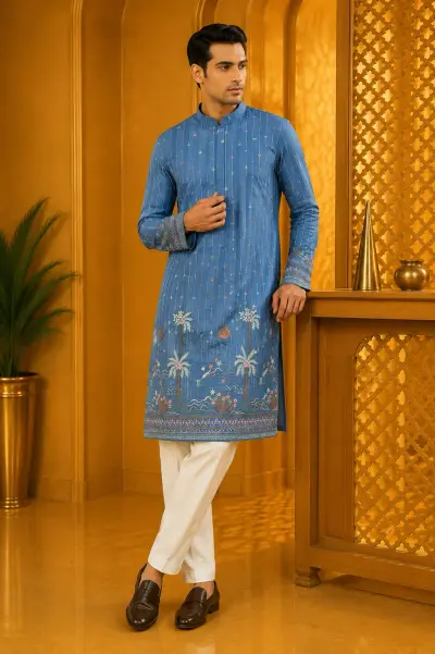 Blue Oasis Embroidered Festive Kurta