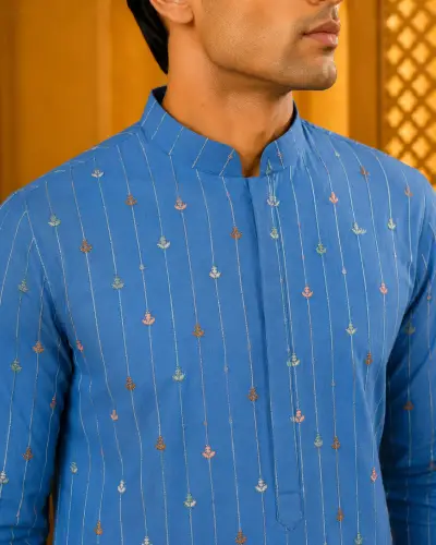 Blue Oasis Embroidered Festive Kurta view 2