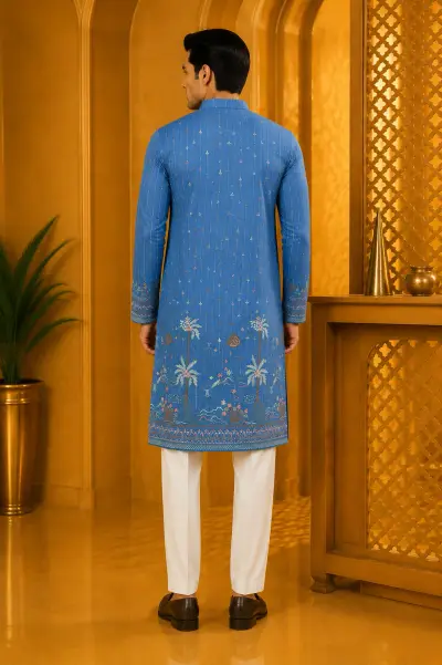 Blue Oasis Embroidered Festive Kurta view 3