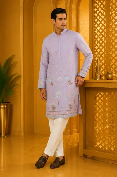 Pastel Lilac Oasis Embroidered Festive Kurta